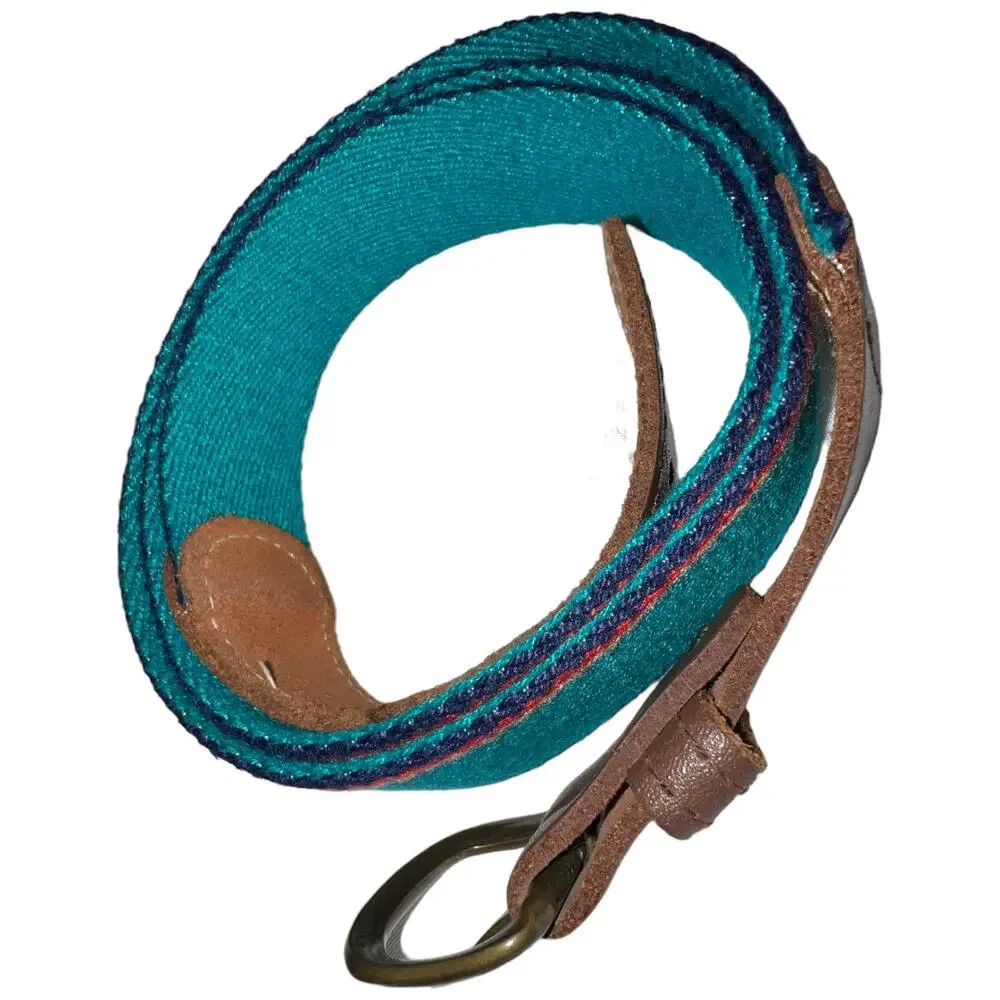 unbranded Vintage Blue Striped Belt with Leather Accents 37-40 Inch Waist